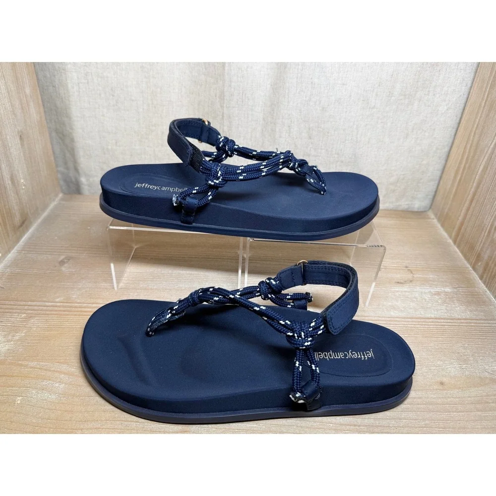 Jeffrey Campbell Size 8.5 Nautical Sandals Navy Blue Rope Strap Platform Thong